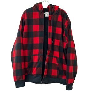 Old Navy Mens Sz XL Red Black Buffalo Plaid Sherpa Lined Full Zip Sweatshirt Y2K